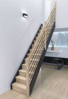 DOLLE HELSINKI - schody rovné s podstupnicemi, dub nelakovaný/černá, zábradlí pruty